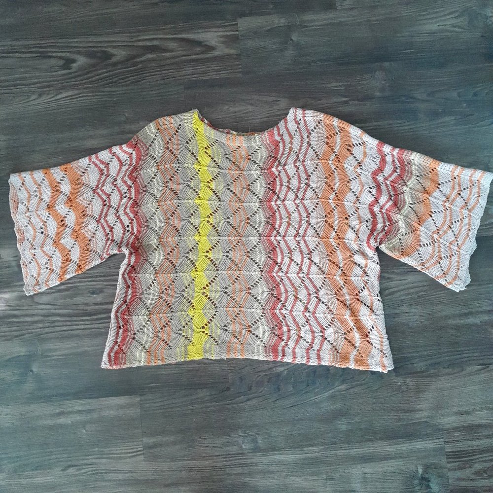 Easel Los Angeles Boxy Boho Hippie Gypsie Multicolored Open Knit Sweater Size M